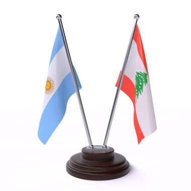 arjantin ve lübnan, beyaz arka plan üzerinde izole iki masa bayrakları