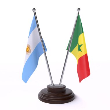 arjantin ve senegal, beyaz arka plan üzerinde izole iki masa bayrakları
