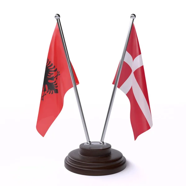 阿尔巴尼亚和丹麦 两个表旗隔离在白色背景 — 图库照片