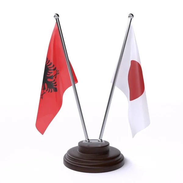 Albania Japan Two Table Flags Isolated White Background — 图库照片