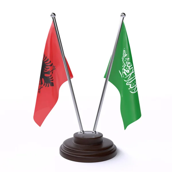 Albánie Saúdská Arábie Dvě Vlajky Tabulky Izolované Bílém Pozadí — Stock fotografie