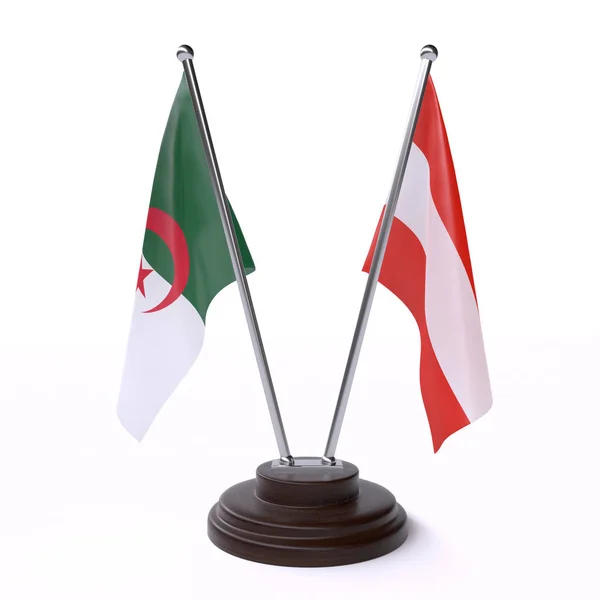 Alžírsko Rakousko Dvě Vlajky Tabulky Izolované Bílém Pozadí — Stock fotografie