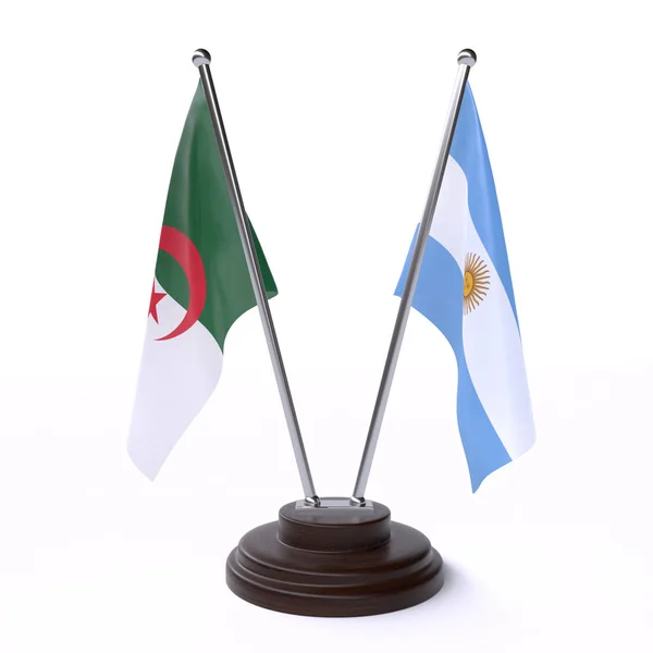 Alžírsko Argentina Dvě Vlajky Tabulky Izolované Bílém Pozadí — Stock fotografie