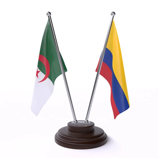 Alžírsko Kolumbie Dvě Vlajky Tabulky Izolované Bílém Pozadí — Stock fotografie