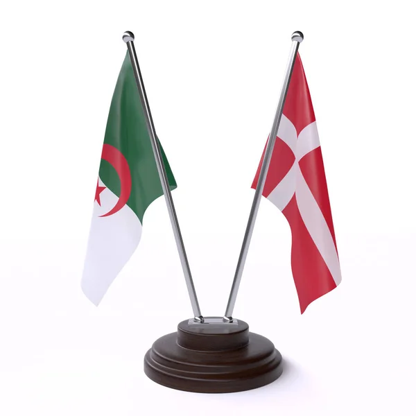 Alžírsko Dánsko Dva Příznaky Tabulky Izolované Bílém Pozadí — Stock fotografie