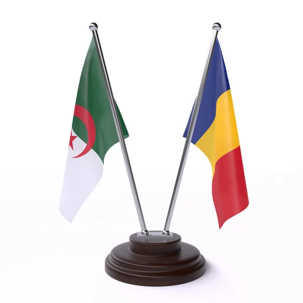 Alžírsko Rumunsko Dva Příznaky Tabulky Izolované Bílém Pozadí — Stock fotografie