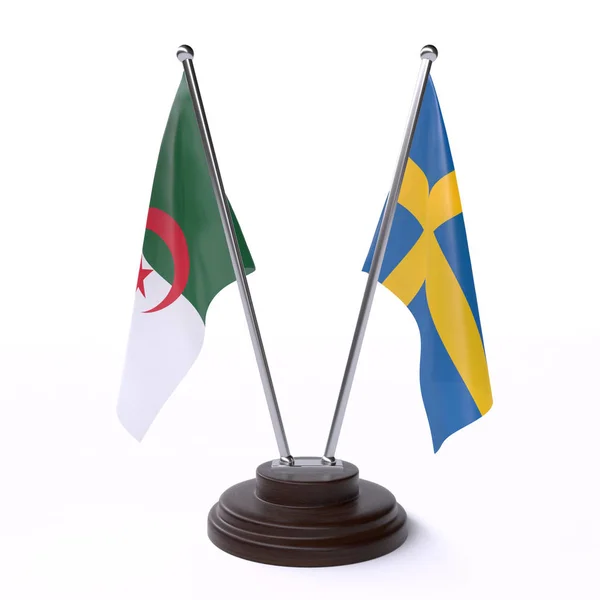 Alžírsko Švédsko Dva Příznaky Tabulky Izolované Bílém Pozadí — Stock fotografie