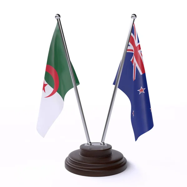 Alžírsko Nový Zéland Dva Vlajky Tabulky Izolované Bílém Pozadí — Stock fotografie