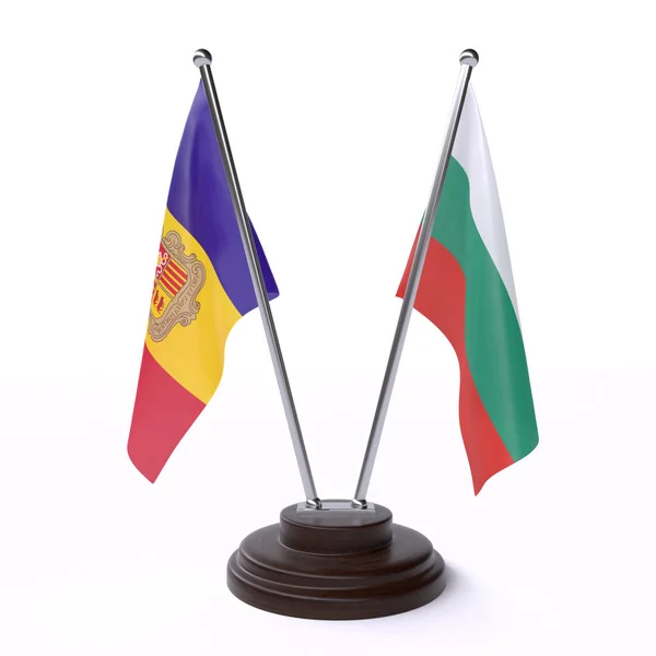Andorra Bulharsko Dvě Vlajky Tabulky Izolované Bílém Pozadí — Stock fotografie