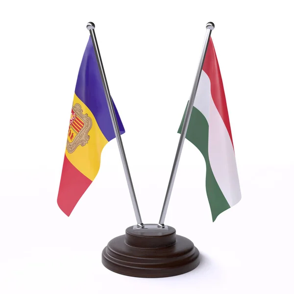 Andorra Maďarsko Dvě Vlajky Tabulky Izolované Bílém Pozadí — Stock fotografie