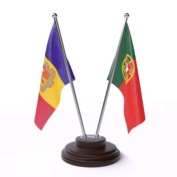 安道尔和葡萄牙 两个表旗隔离在白色背景 — 图库照片
