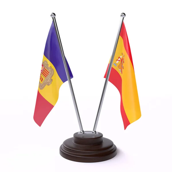 Andorra Španělsko Dvě Vlajky Tabulky Izolované Bílém Pozadí — Stock fotografie