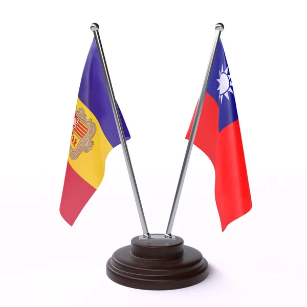 Andorra Taiwan Dos Banderas Mesa Aisladas Sobre Fondo Blanco —  Fotos de Stock