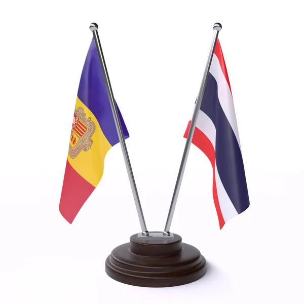 Andorra Thajsko Dvě Vlajky Tabulky Izolované Bílém Pozadí — Stock fotografie