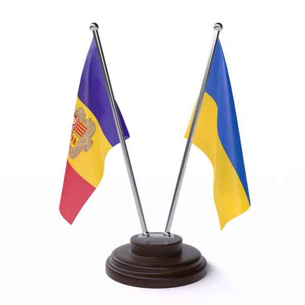 Andorra Ukraine Two Table Flags Isolated White Background — Stock Photo, Image
