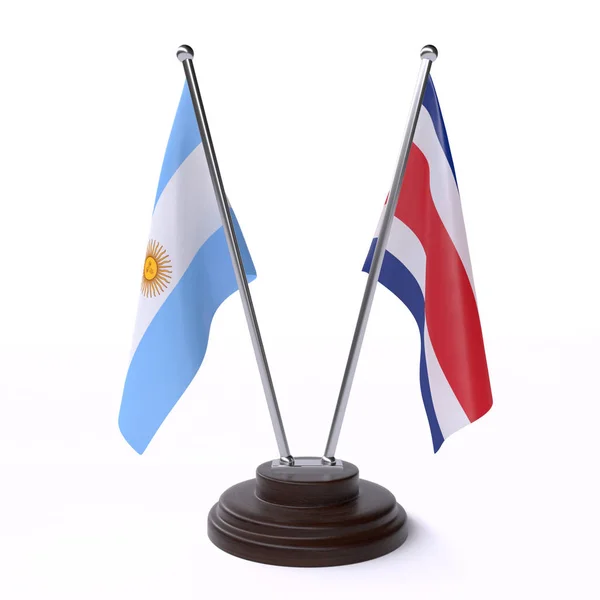 Argentine Costa Rica Deux Drapeaux Table Isolés Sur Fond Blanc — Photo