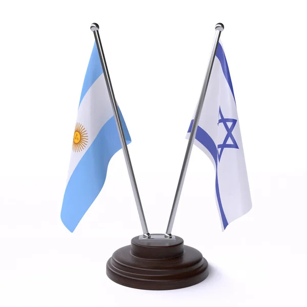 Argentína Izrael Két Fehér Háttéren Izolált Asztalzászló — Stock Fotó