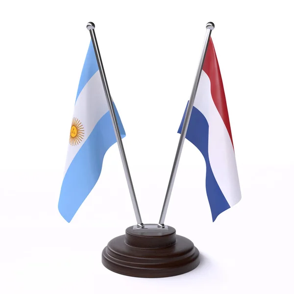 Argentine Pays Bas Deux Drapeaux Table Isolés Sur Fond Blanc — Photo