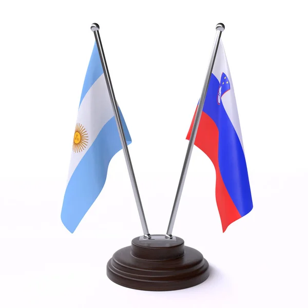 Argentine Slovenia Deux Drapeaux Table Isolés Sur Fond Blanc — Photo