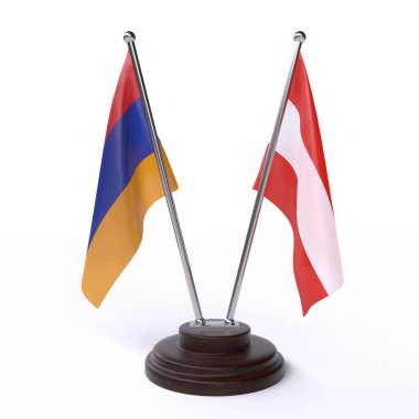 ermenistan ve avusturya, beyaz arka plan üzerinde izole iki masa bayrakları