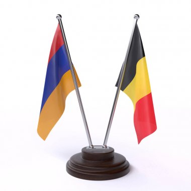 ermenistan ve belçika, beyaz arka plan üzerinde izole iki masa bayrakları