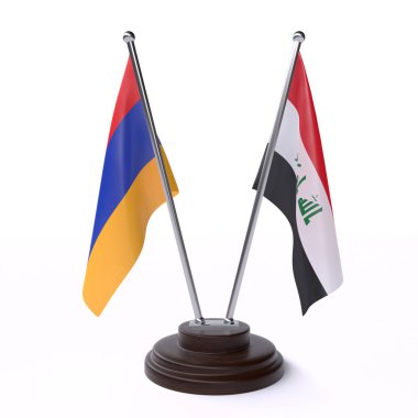 ermenistan ve irak, beyaz arka plan üzerinde izole iki masa bayrakları