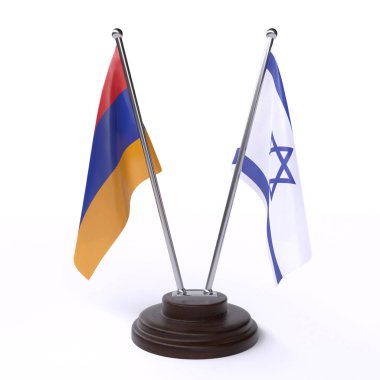 ermenistan ve İsrail, beyaz arka plan üzerinde izole iki masa bayrakları