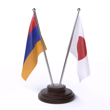 ermenistan ve japonya, beyaz arka plan üzerinde izole iki masa bayrakları