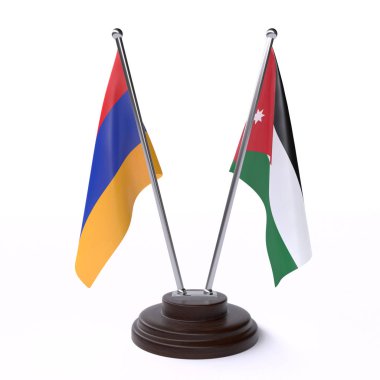 ermenistan ve ürdün, beyaz arka plan üzerinde izole iki masa bayrakları