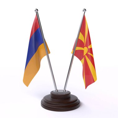 ermenistan ve makedonya, beyaz arka plan üzerinde izole iki masa bayrakları
