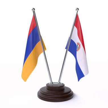 ermenistan ve paraguay, beyaz arka plan üzerinde izole iki masa bayrakları