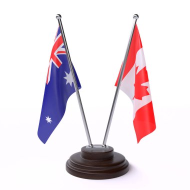 avustralya ve kanada, beyaz arka plan üzerinde izole iki masa bayrakları