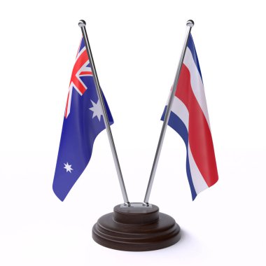 avustralya ve kosta rika, beyaz arka plan üzerinde izole iki masa bayrakları