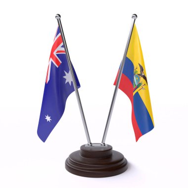 avustralya ve ekvador, beyaz arka plan üzerinde izole iki masa bayrakları