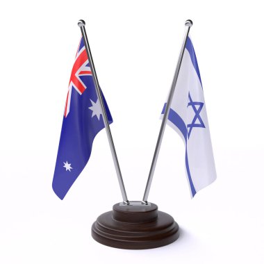 avustralya ve İsrail, beyaz arka plan üzerinde izole iki masa bayrakları