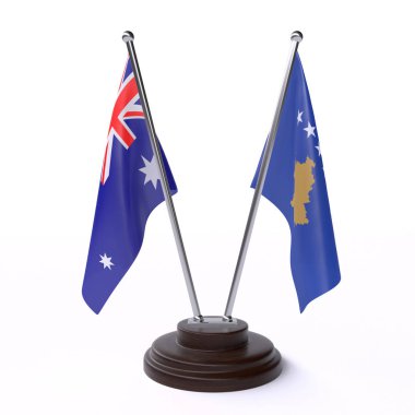 avustralya ve kosova, beyaz arka plan üzerinde izole iki masa bayrakları