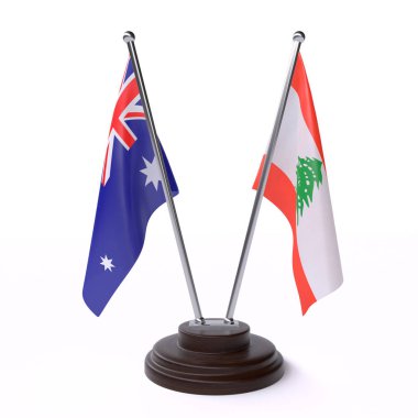 avustralya ve lübnan, beyaz arka plan üzerinde izole iki masa bayrakları