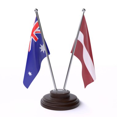 avustralya ve letonya, beyaz arka plan üzerinde izole iki masa bayrakları