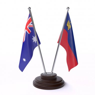 avustralya ve liechtenstein, beyaz arka plan üzerinde izole iki masa bayrakları