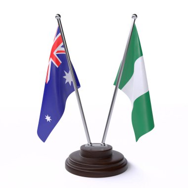 avustralya ve nijerya, beyaz arka plan üzerinde izole iki masa bayrakları