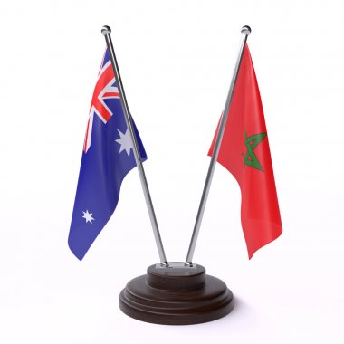 avustralya ve fas, beyaz arka plan üzerinde izole iki masa bayrakları