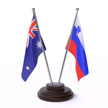 avustralya ve slovenya, beyaz arka plan üzerinde izole iki masa bayrakları