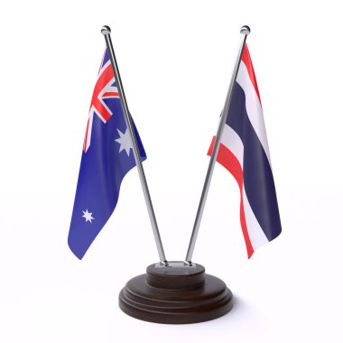 avustralya ve tayland, beyaz arka plan üzerinde izole iki masa bayrakları