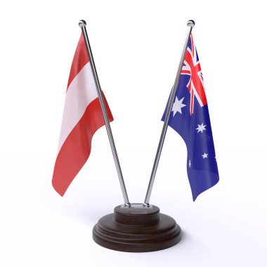 avusturya ve ukrayna, beyaz arka plan üzerinde izole iki masa bayrakları