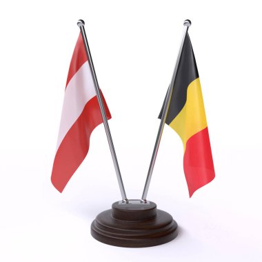 avusturya ve belçika, beyaz arka plan üzerinde izole iki masa bayrakları