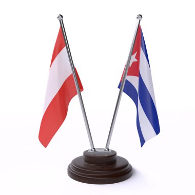 avusturya ve küba, beyaz arka plan üzerinde izole iki masa bayrakları