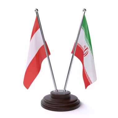 avusturya ve İran, beyaz arka plan üzerinde izole iki masa bayrakları