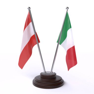 avusturya ve İtalya, beyaz arka plan üzerinde izole iki masa bayrakları