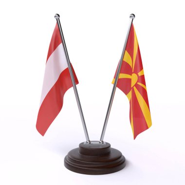 avusturya ve makedonya, beyaz arka plan üzerinde izole iki masa bayrakları