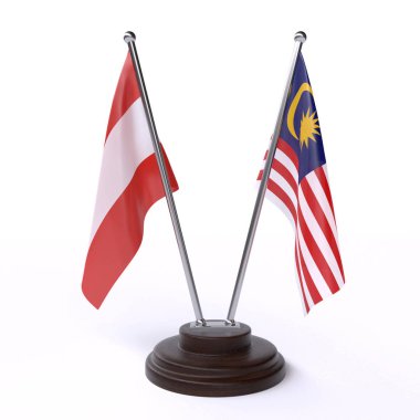 avusturya ve malezya, beyaz arka plan üzerinde izole iki masa bayrakları